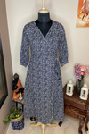 Gina - Blue Hand Block Printed Wrap Dress