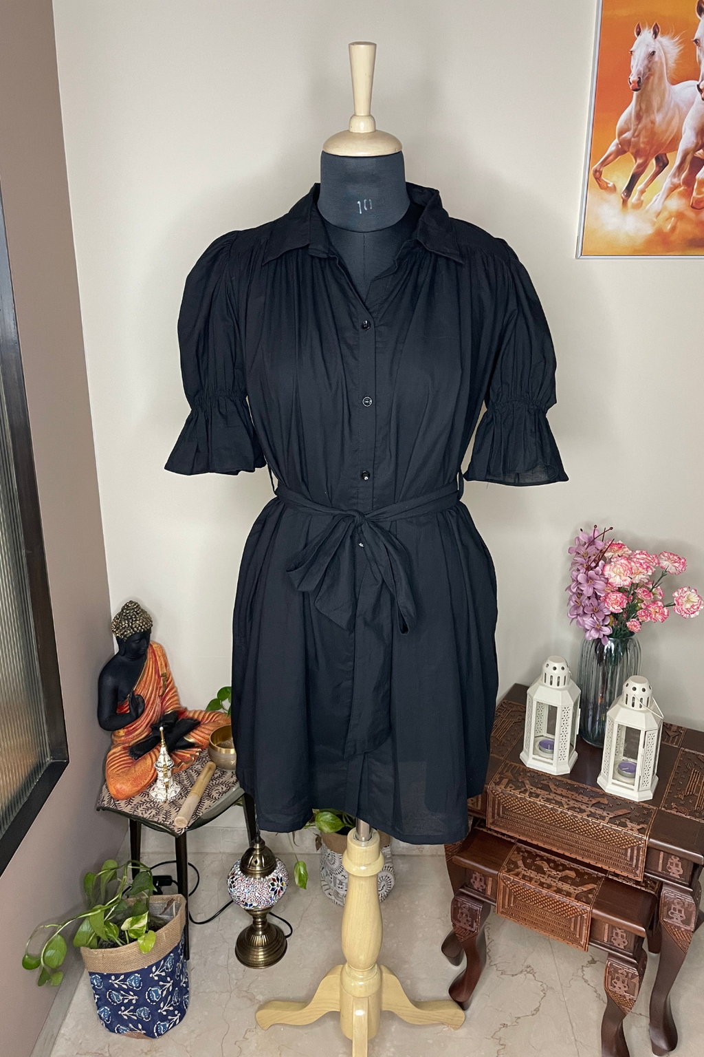 Jenna Black Marie Sleeves Flared Shirt Dress with Oversized