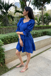 Carol - Royal Blue Cotton Tiered Bow Tie Dress