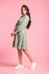 Stella Dress - Mint Green Printed Wrap Neckline Dress