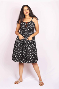 Black & White Beach Print Spaghetti Strap Dress