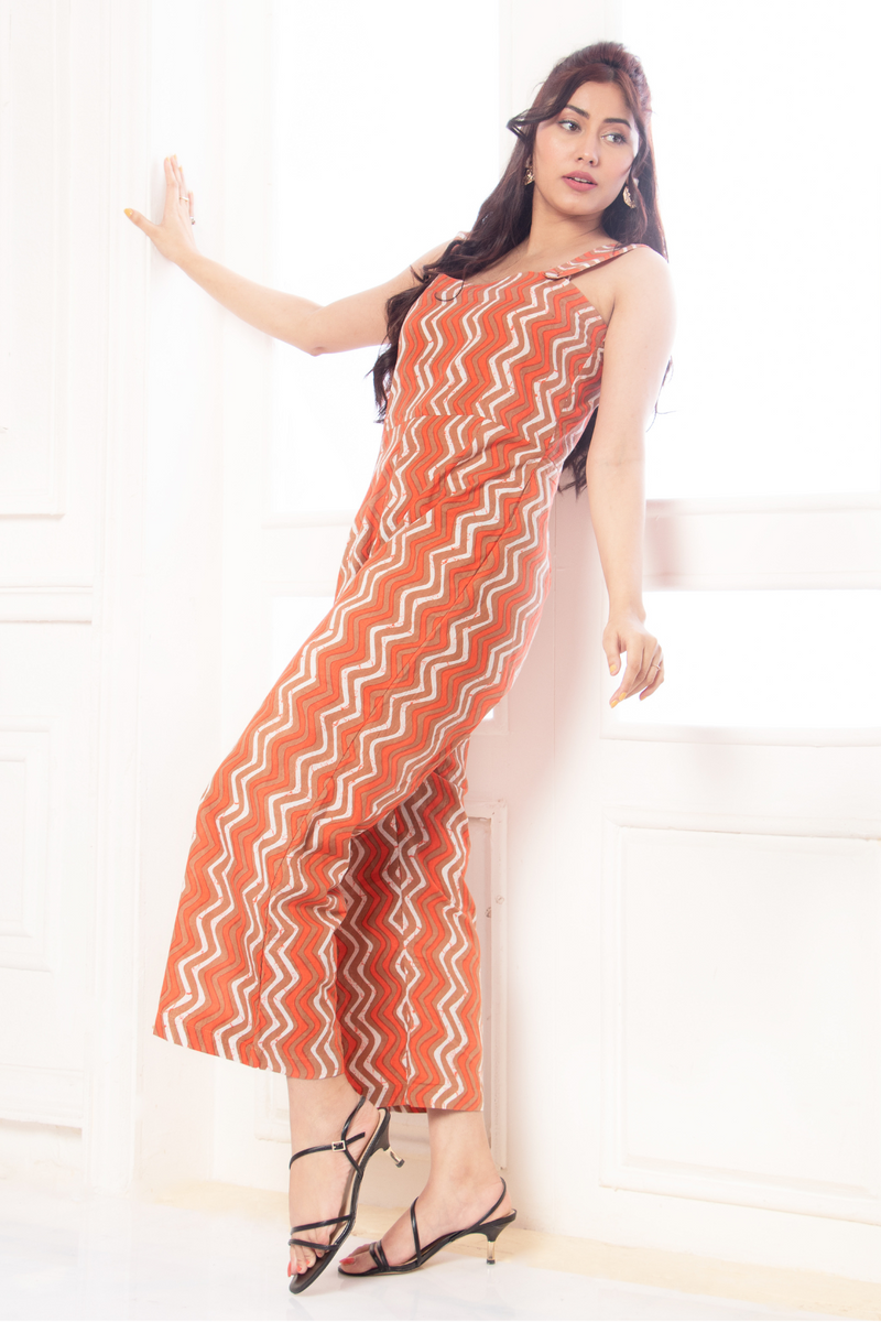 Candy - Orange Chevron Print Sleeveless Jumpsuit