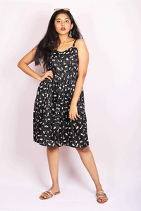 Black & White Beach Print Spaghetti Strap Dress