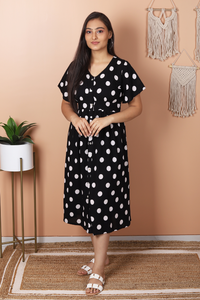 Lola - Black and White Polka Dot Midi Dress