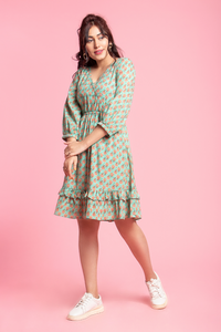 Stella Dress - Mint Green Printed Wrap Neckline Dress