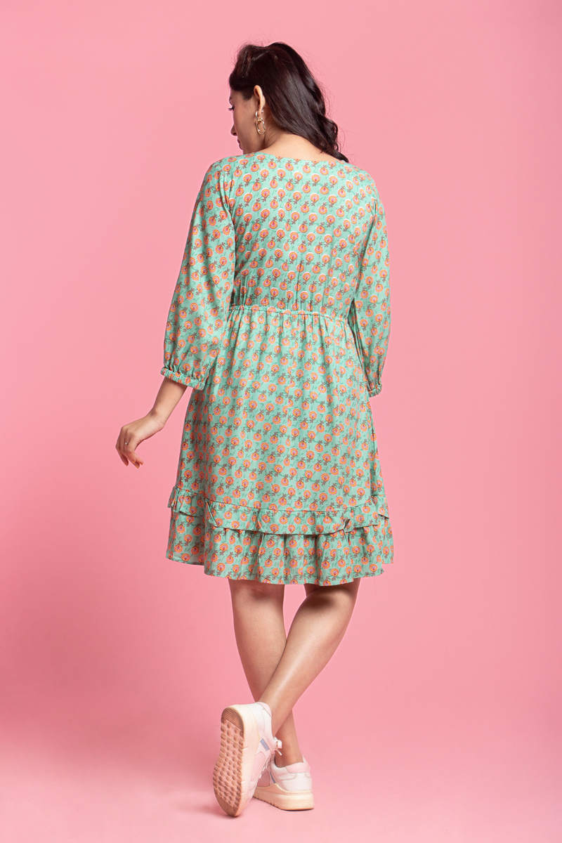 Stella Dress - Mint Green Printed Wrap Neckline Dress