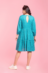 Sarah - Teal Green Tiered Dress With Bishop Sleeves