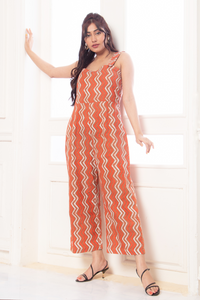 Candy - Orange Chevron Print Sleeveless Jumpsuit