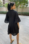 Natalia - Black Mini Shirt Dress With Layered Frilled