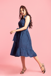 Chloe - Indigo Blue Leaf Printed Halter Neck A-Line Dress
