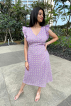 Iris - Lavender Geometric Print Midi Dress With Back Tie Up