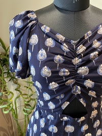 Layla - Indigo Blue Tulip Print Back Bow Tie Dress