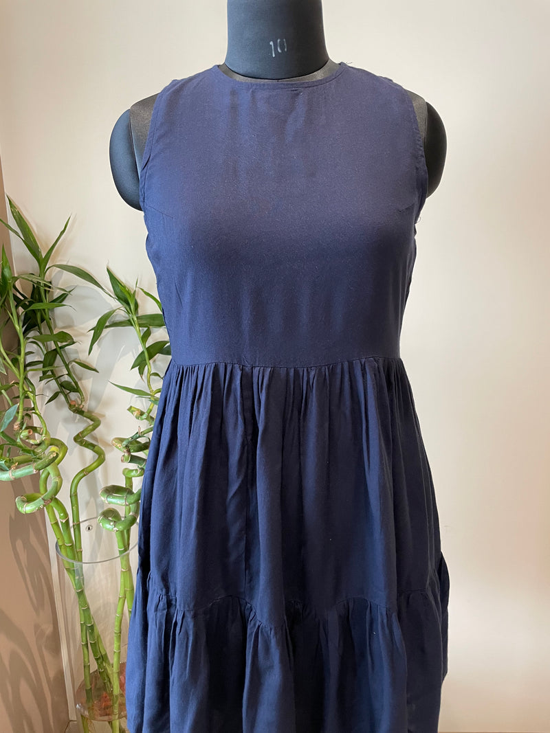 Navy Blue Tiered Sleeveless Dress