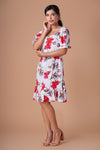 Amelia - White And Red Floral Short Dress