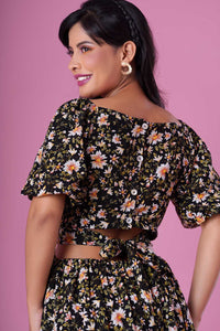 Cassidy - Black Floral Printed Back Tie Up Dress