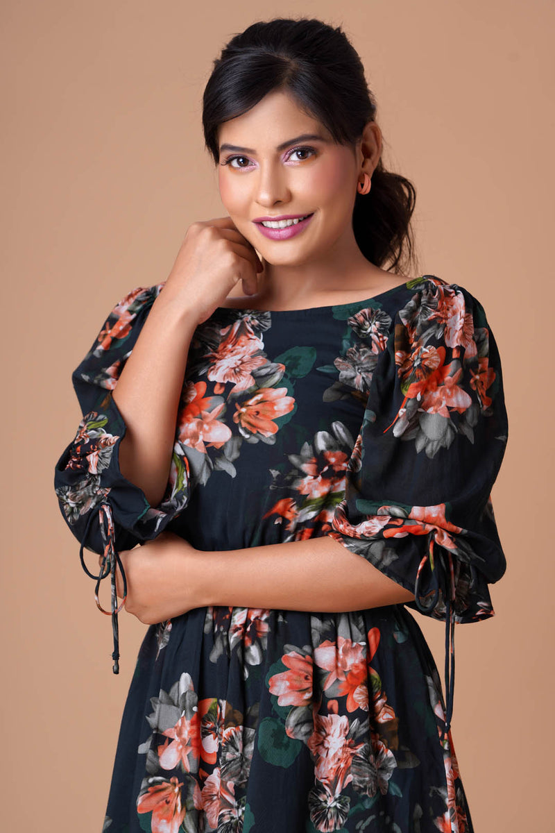 Buy SHOWOFF Black Floral Print A-Line Dress for Women Online @ Tata CLiQ