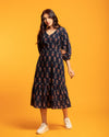 Chelsea - Navy Blue Block Printed A-Line Dress