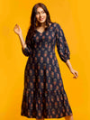 Chelsea - Navy Blue Block Printed A-Line Dress