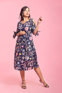 Hope Dress - Blue Floral Cold Shoulder Midi Dress