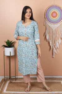 Pastel - Sky Blue Floral Print Kurta and Blush Pink Pant Co-ord Set