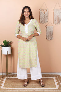 Sage - Mint Green Kurta and White Palazo Co-ord Set