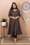 Chocolate Brown Block Printed Anarkali Set