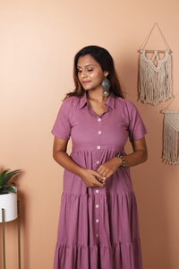 Amethyst - Mauve Tiered Midi Shirt Dress