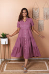 Amethyst - Mauve Tiered Midi Shirt Dress