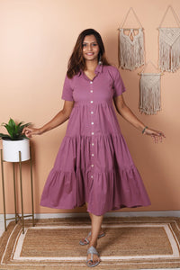 Amethyst - Mauve Tiered Midi Shirt Dress