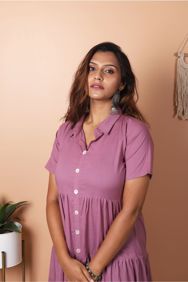 Amethyst - Mauve Tiered Midi Shirt Dress