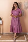 Amethyst - Mauve Tiered Midi Shirt Dress