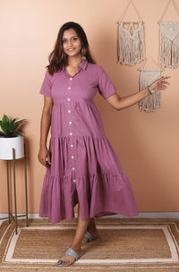 Amethyst - Mauve Tiered Midi Shirt Dress