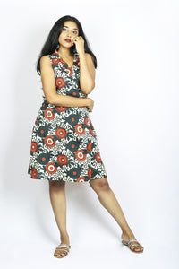 Floral Print Sleeveless Katha Dress