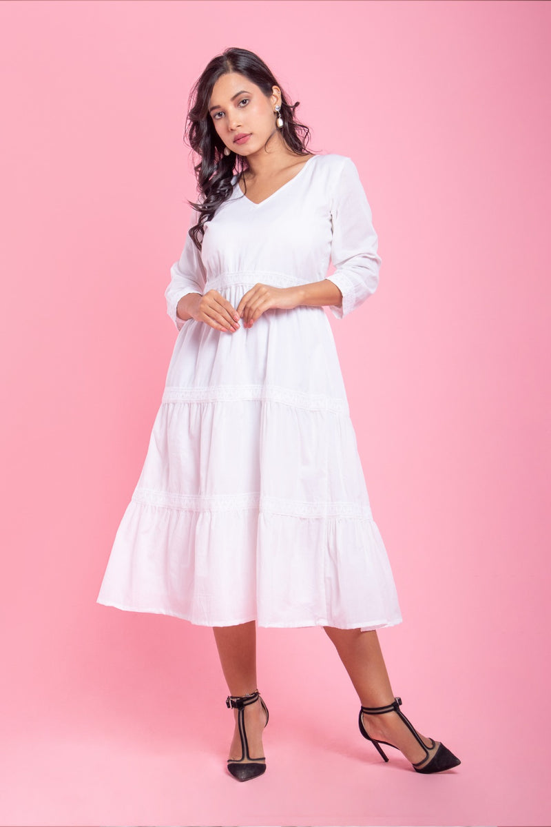 Pearl - White Midi Tiered Dress